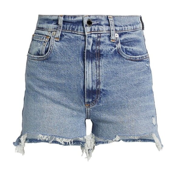 LE JEAN Georgie High-Rise Distressed Stretch Denim Cut-Off Shorts Sz 28 (4-6) - Picture 2 of 7